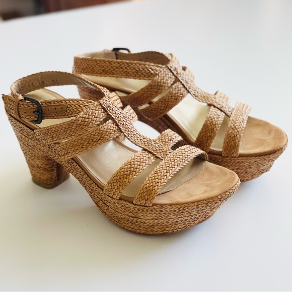 Stuart Weitzman SIZE 8.5 Waveit Woven Raffia platform heels - Picture 1 of 8
